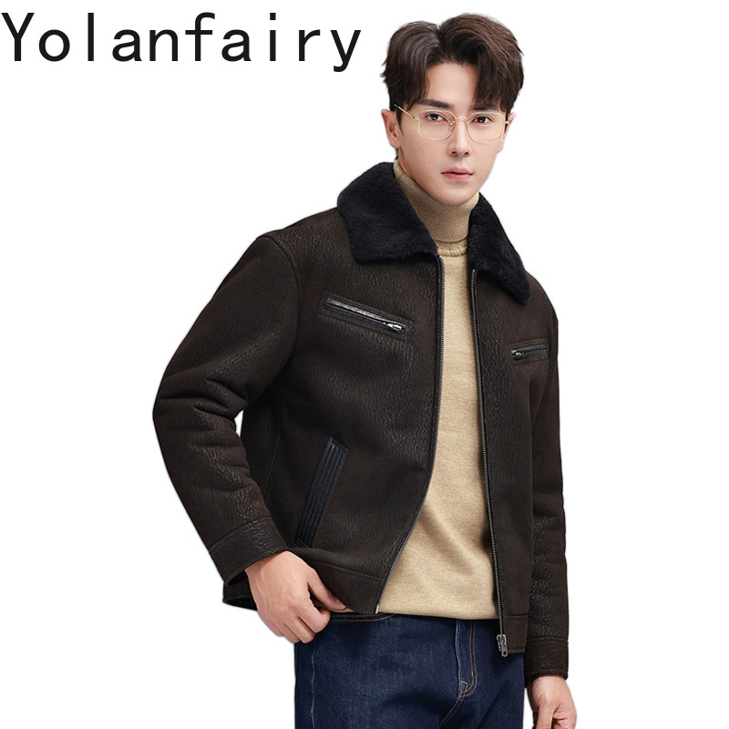 Men'S Fashion Leather Jacket - YOLANFAIRY Vintage moda abrigo de piel