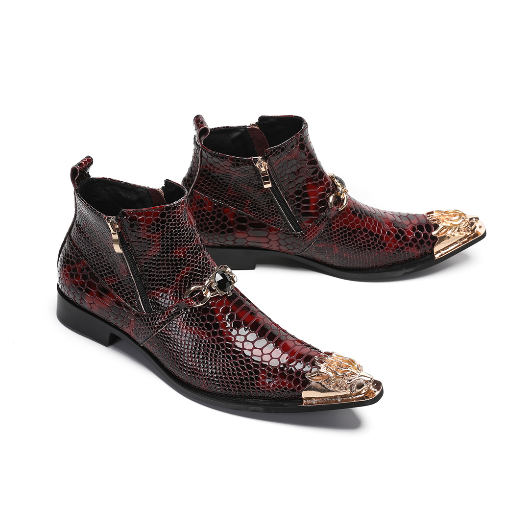 Mens Fashion Dress - Botas de tobillo de cuero auténtico