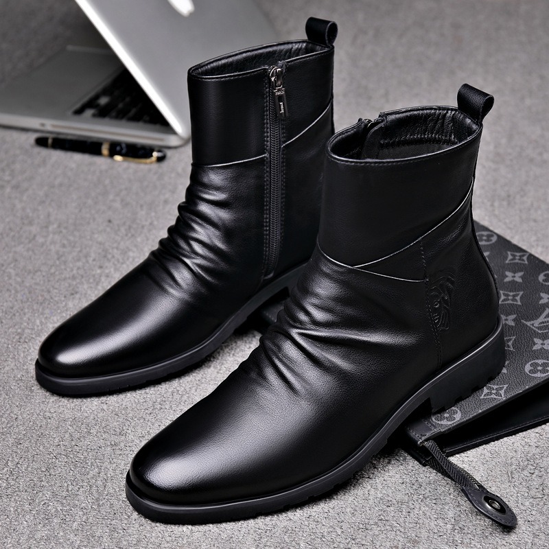 Mens Fashion Dress - Botas de cuero genuino para hombre,