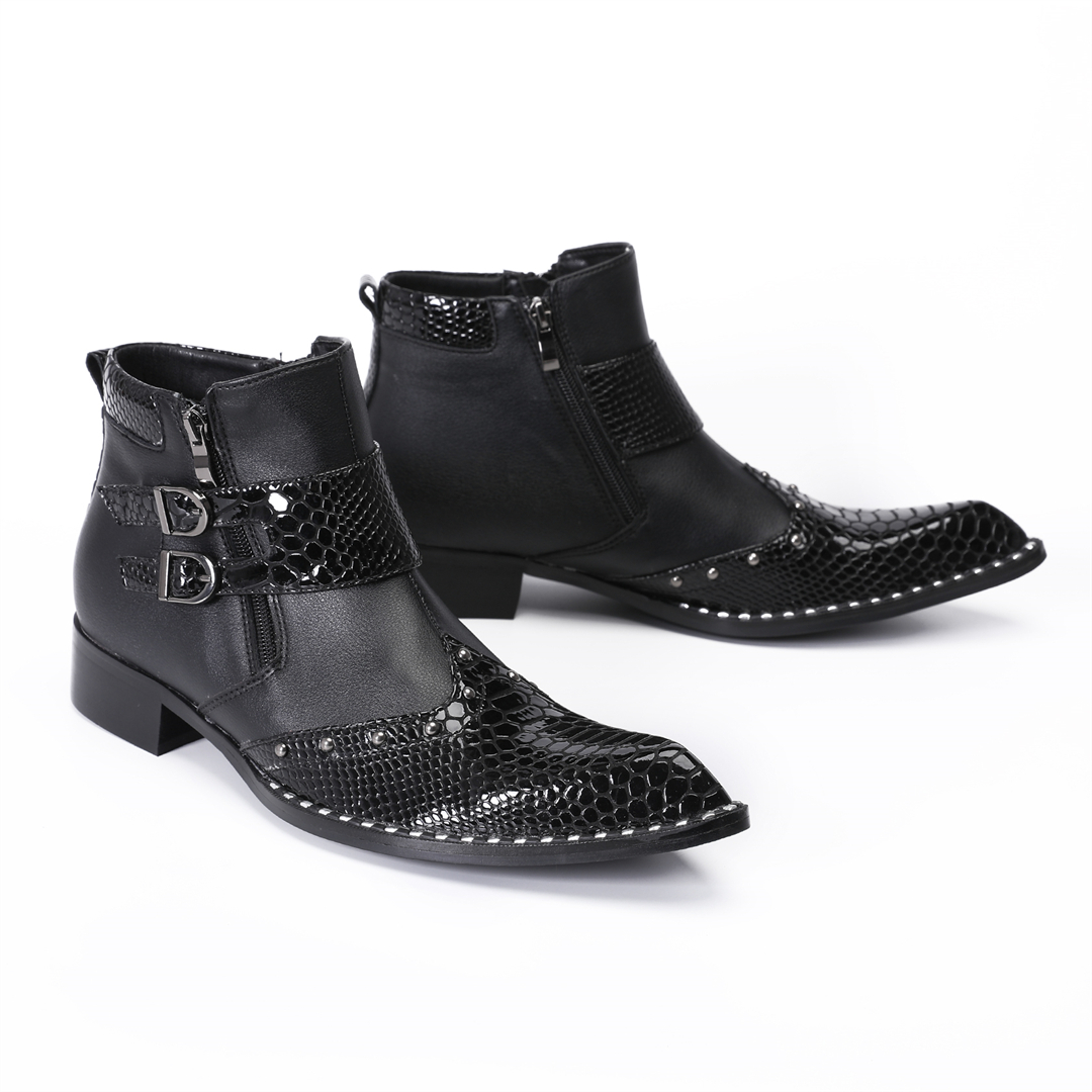 Mens Fashion Dress - Botas de motociclista de cuero genuino