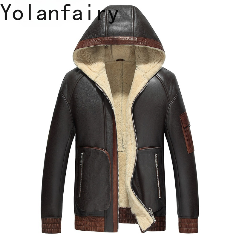 Men'S Fashion Leather Jacket - YOLANFAIRY abrigo de piel de lana