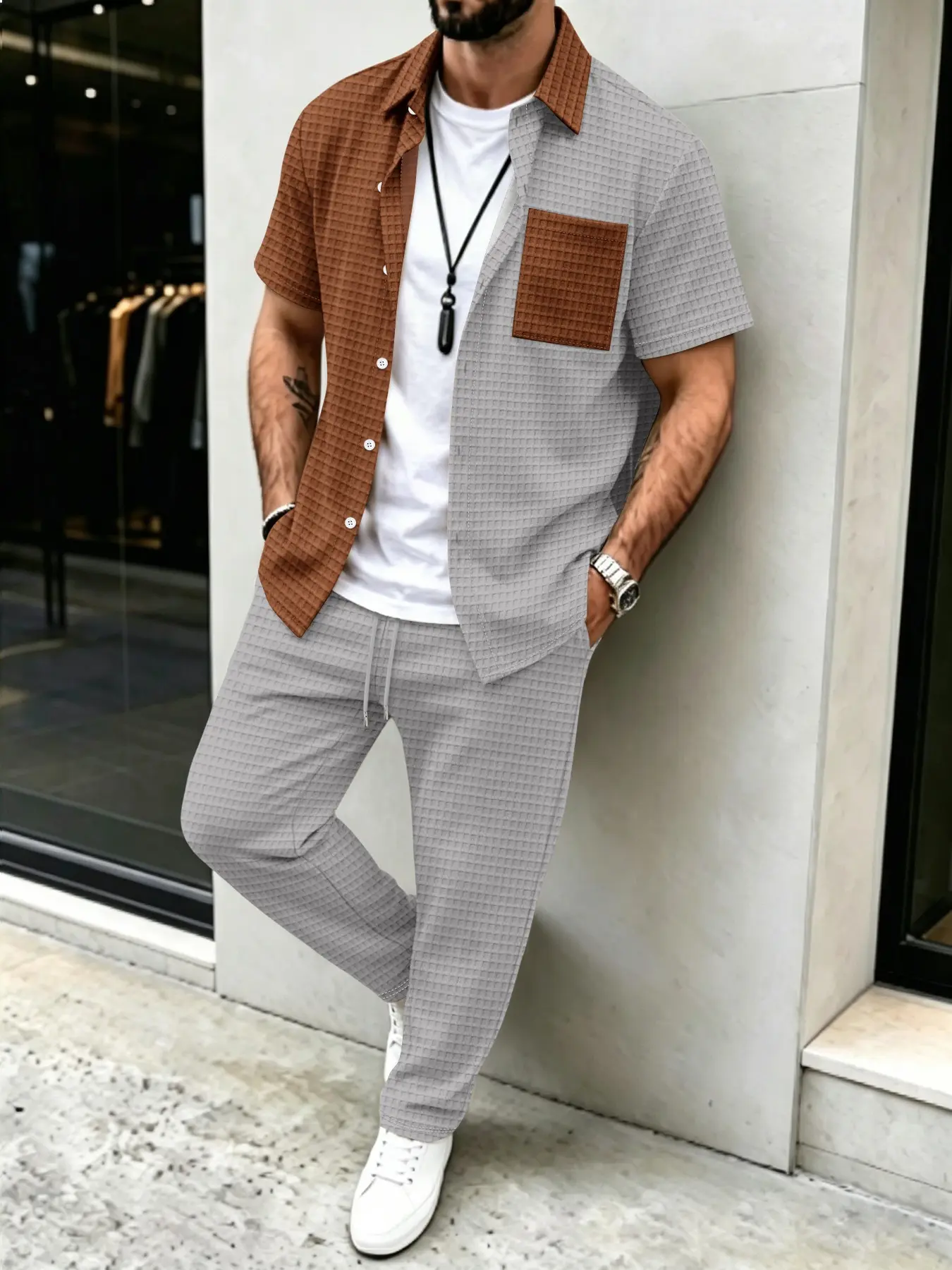 Men'S Spring Fashion - Conjunto de Camisa y Pantalones Largos