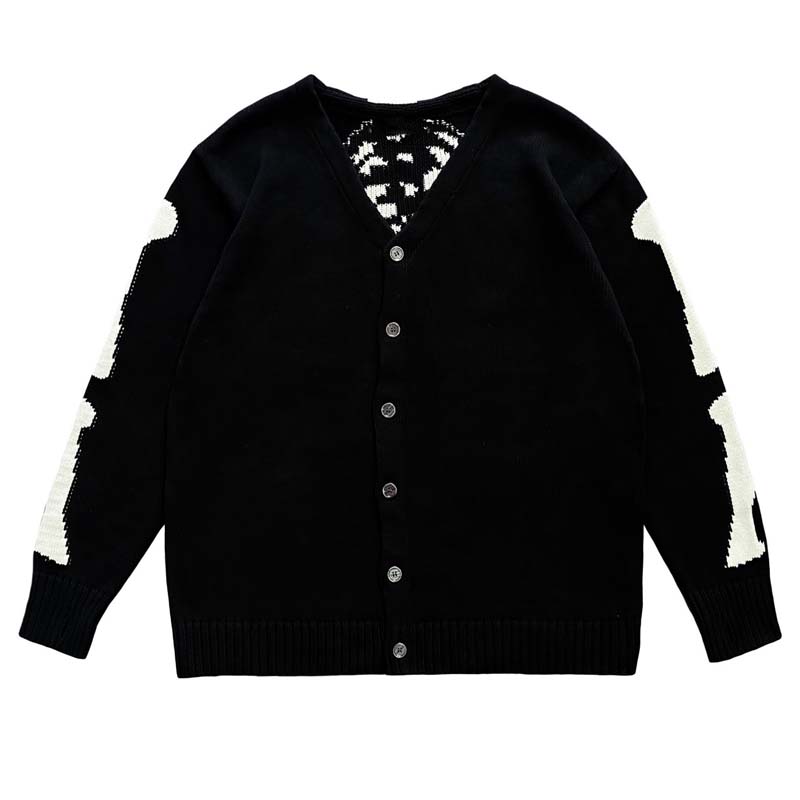 Men'S Fashion V Neck Sweater - Kapital Vintage Hirata hueso esqueleto Retro