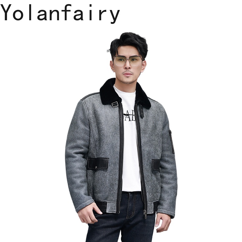 Men'S Fashion Leather Jacket - YOLANFAIRY abrigo corto de piel Natural