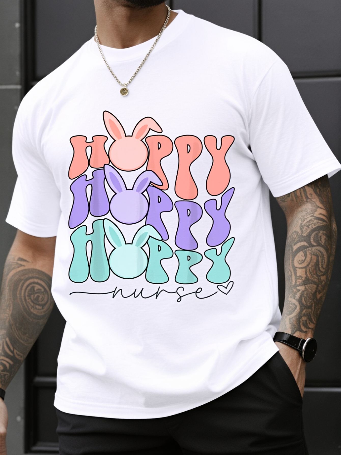 Men'S Fashion Easter - Camiseta Retro Nurse Easter Hoppy Nurse
