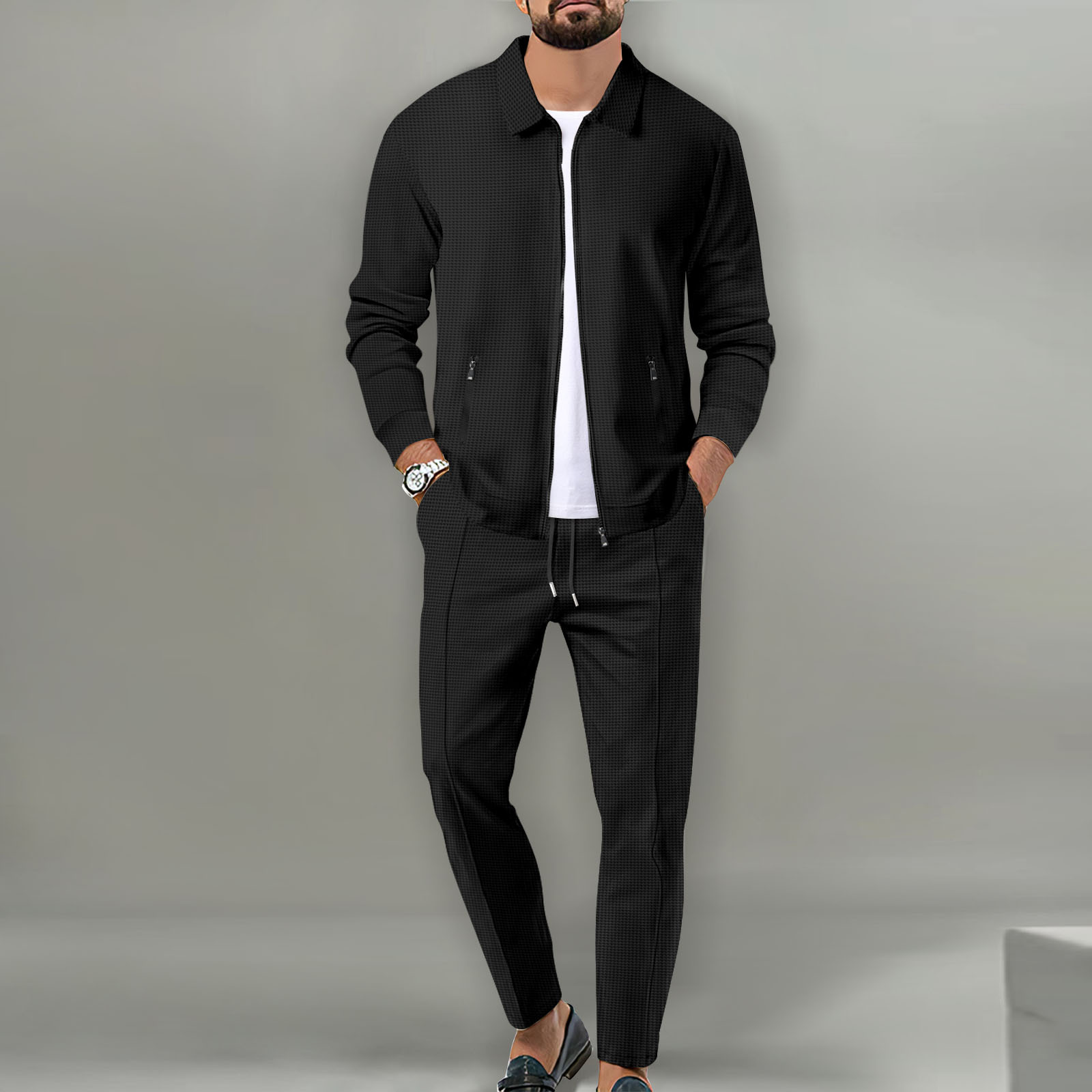 Knitted Cardigan Men - Conjunto de chaqueta de otoño para