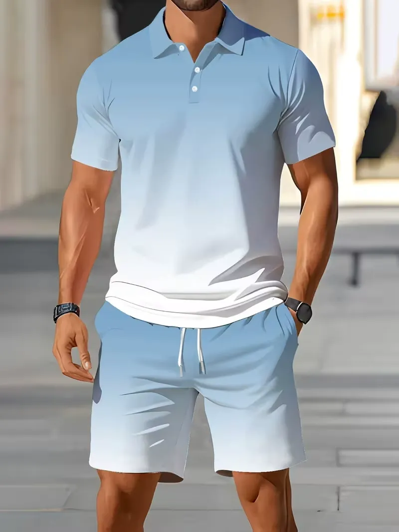 Men'S Fashion Color - Conjunto de camisa polo con botones