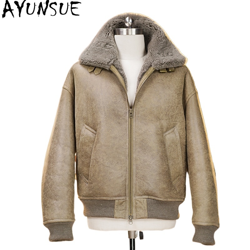 Men'S Fashion Leather Jacket - AYUNSUE abrigo de piel Natural de