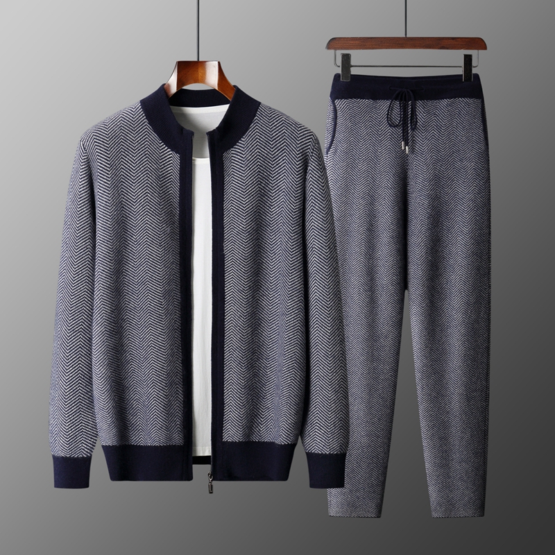 Knitted Cardigan Men - Conjunto de Jacquard 100% Lana Merino