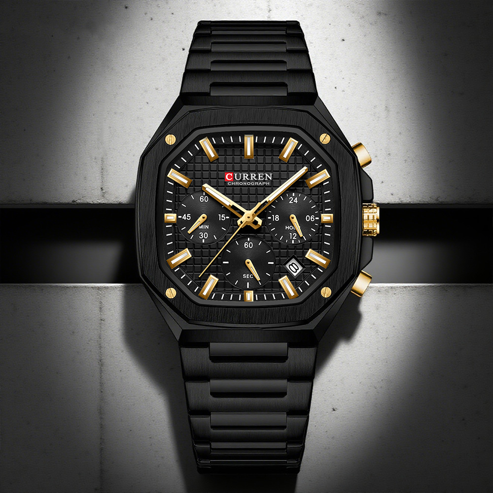 Mens Fashion Bracelet - Reloj cronógrafo cuadrado de lujo CURREN