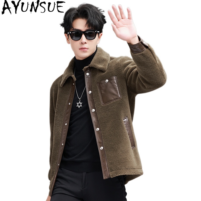 Men'S Fashion Leather Jacket - AYUNSUE 100% abrigo de lana para