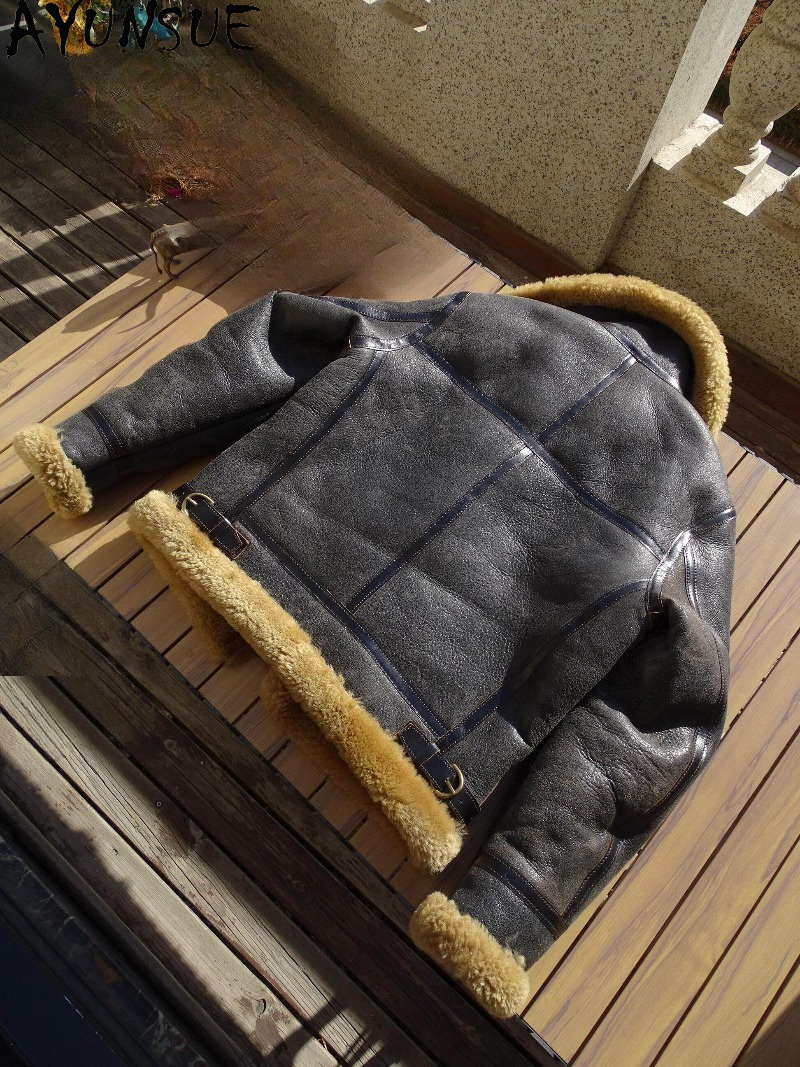 AYUNSUE Abrigo de Piel de Lana - Men'S Fashion Leather Jacket reseña y precio