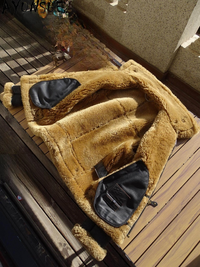 AYUNSUE Abrigo de Piel de Lana - Men'S Fashion Leather Jacket reseña y precio