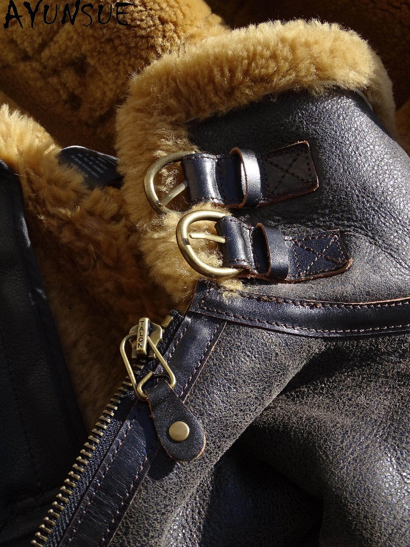 AYUNSUE Abrigo de Piel de Lana - Men'S Fashion Leather Jacket reseña y precio