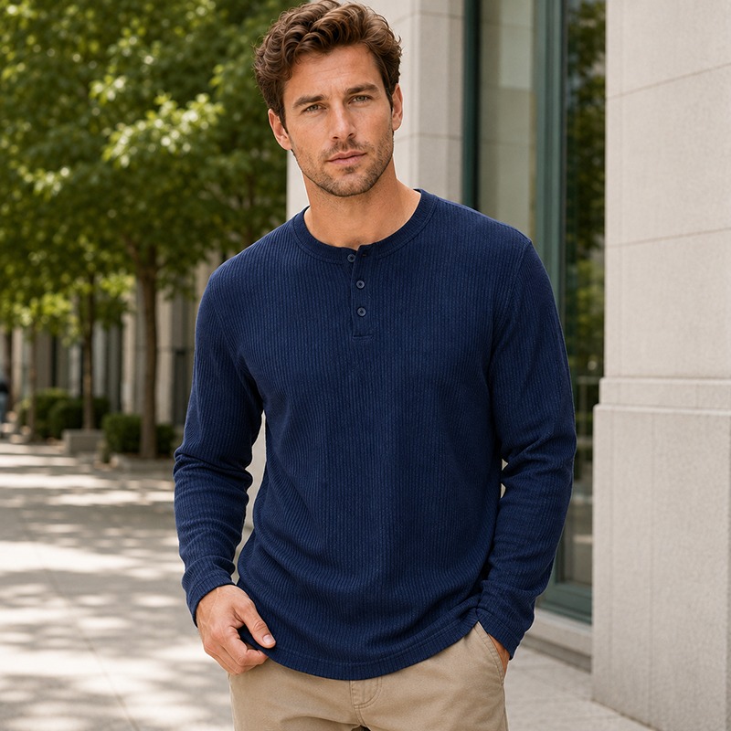 Camisa Henley de manga larga d - Men'S Fashion Color reseña y precio
