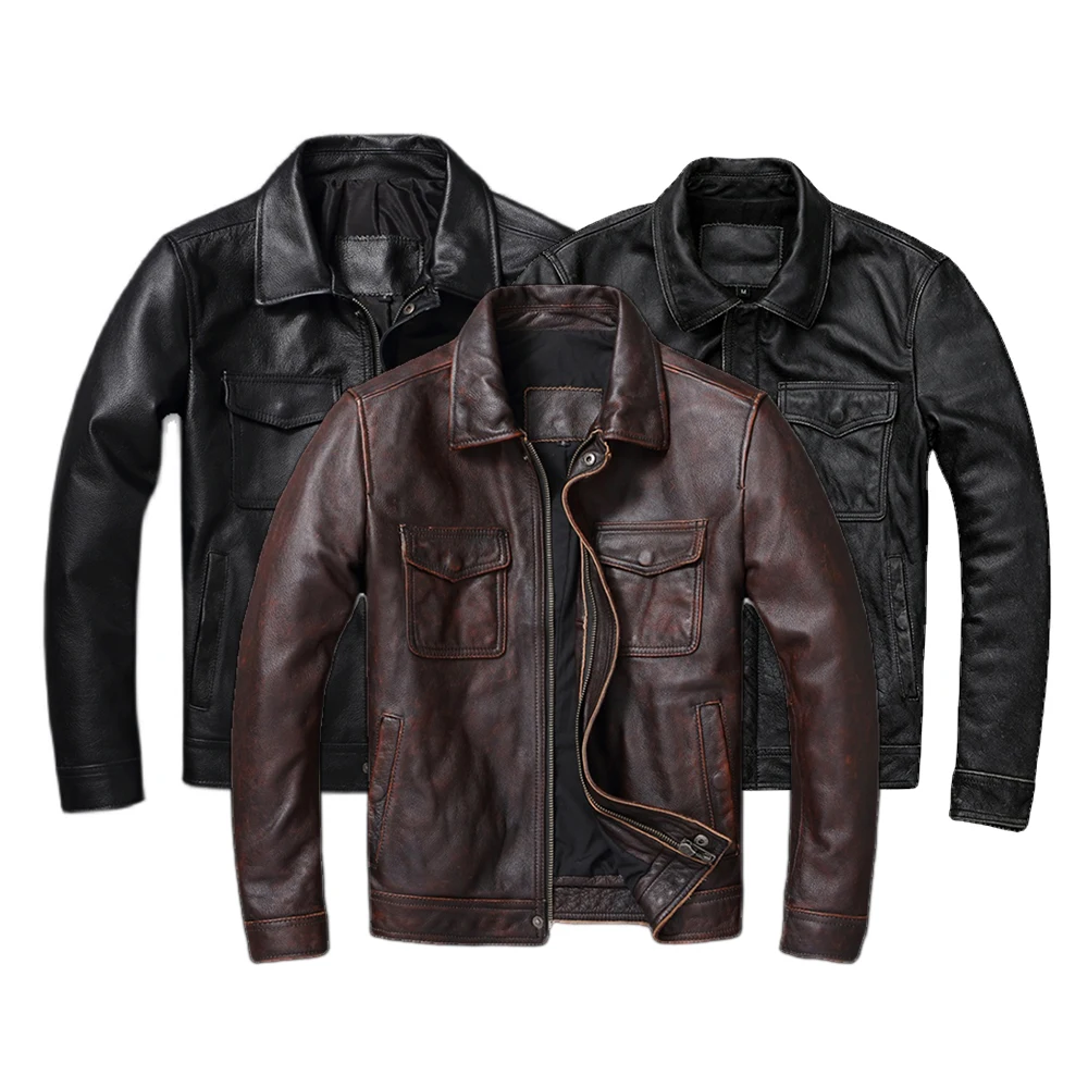Chaqueta Vintage de cuero genu - Men'S Fashion Leather Jacket reseña y precio