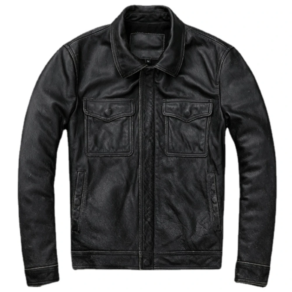 Chaqueta Vintage de cuero genu - Men'S Fashion Leather Jacket reseña y precio