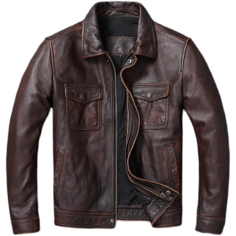 Chaqueta Vintage de cuero genu - Men'S Fashion Leather Jacket reseña y precio